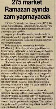 275 Market Ramazan ayında Zam Yapmayacak