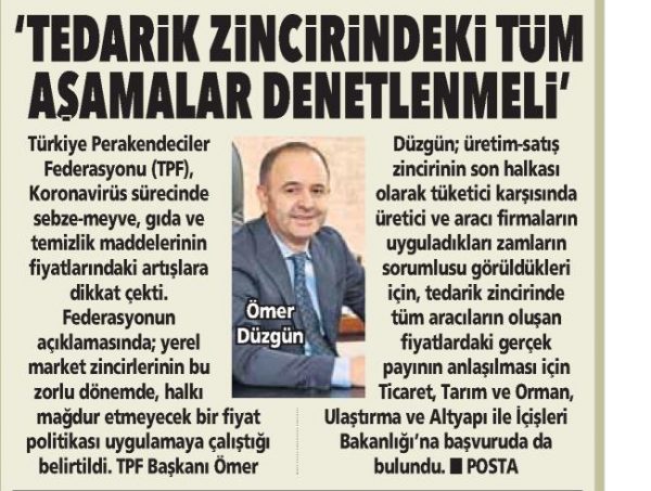 Tedarik zincirindeki tüm aşamalar denetlenmeli