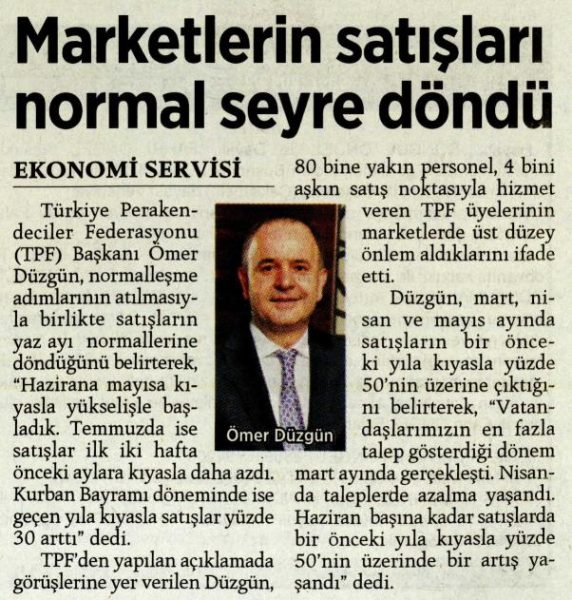 Market satışları normal seyrine döndü