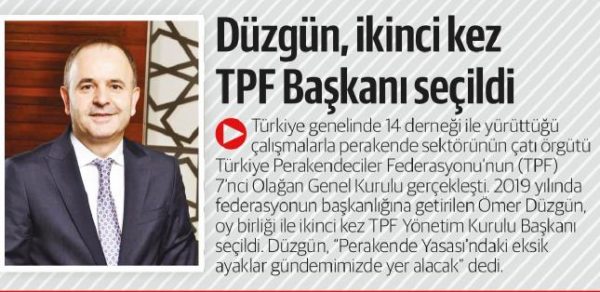 Düzgün ikinci kez TPF başkanı seçildi