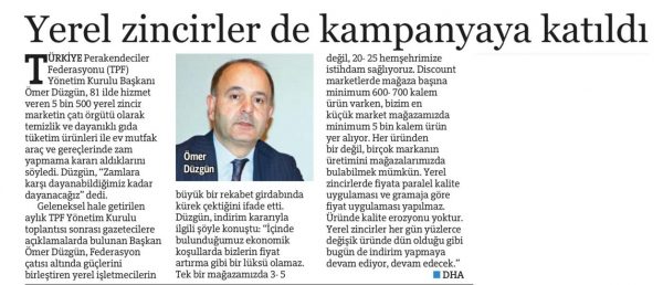 Yerel zincirler de kampanyaya katıldı