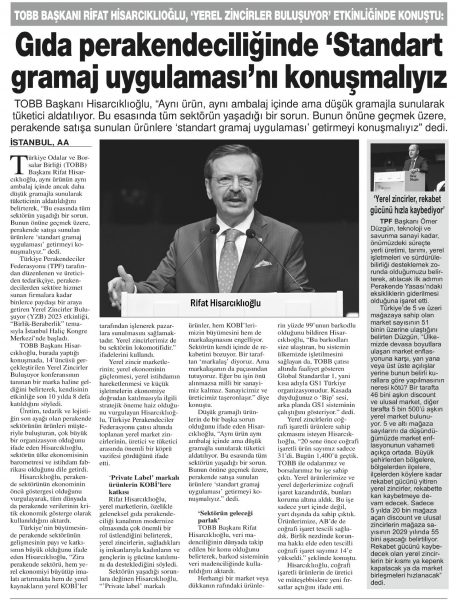 “Standart gramaj uygulamasını konuşmalıyız”