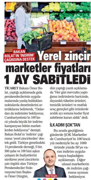 yerel marketler fiyatları 1 ay sabitledi