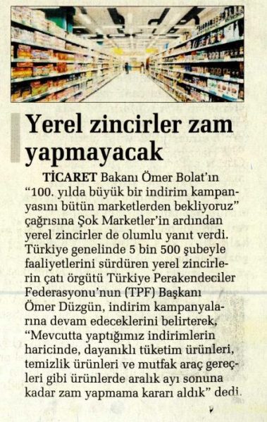 Yerel zincirler zam yapmayacak