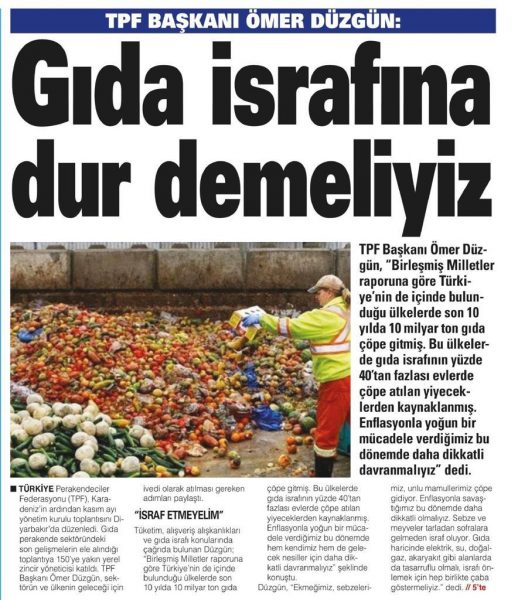 Gıda israfına dur demeliyiz