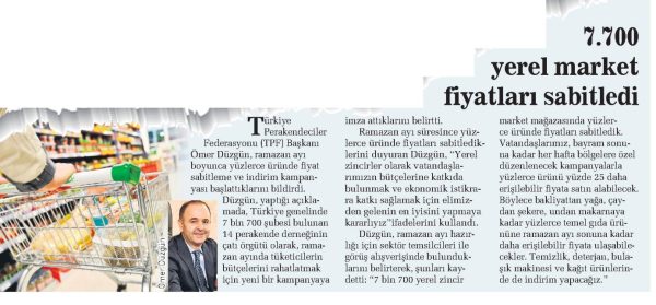 7.700 yerel market fiyatları sabitledi