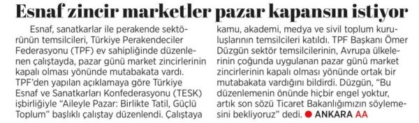Esnaf, zincir marketler pazar kapansın istiyor