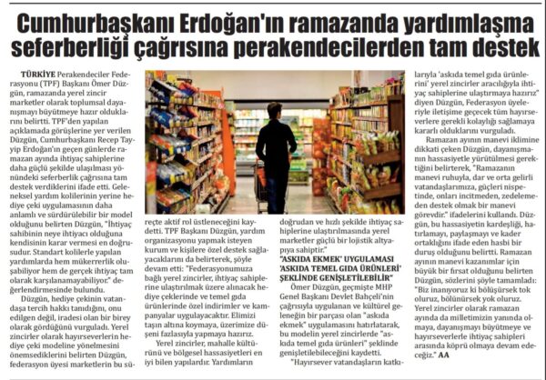 Yardımlaşma seferberliğine destek