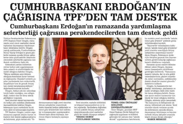 Cumhurbaşkanı Erdoğan’ın çağrısına TPF’den destek